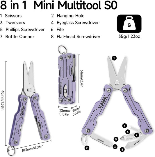 NexTool Micro Sailor Scissors S0 Purple Bladeless Slim Keychain Multi-Tool 8 Functions NE20417D
