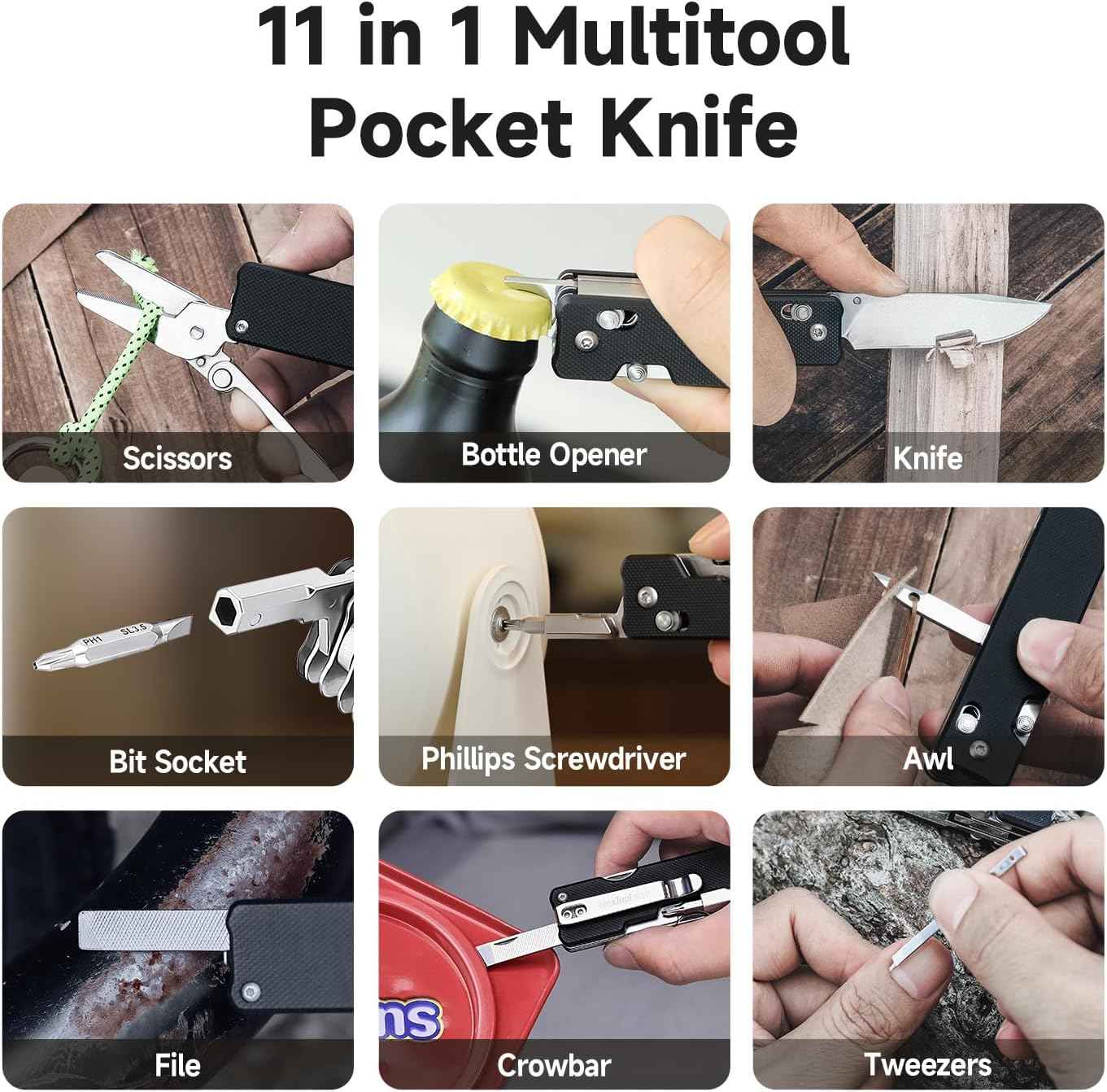 NexTool Knight K30 Sandvik 14C28N Axis-Lock Folding Knife Multi-Tool 11 Functions with S2 Bit Kit