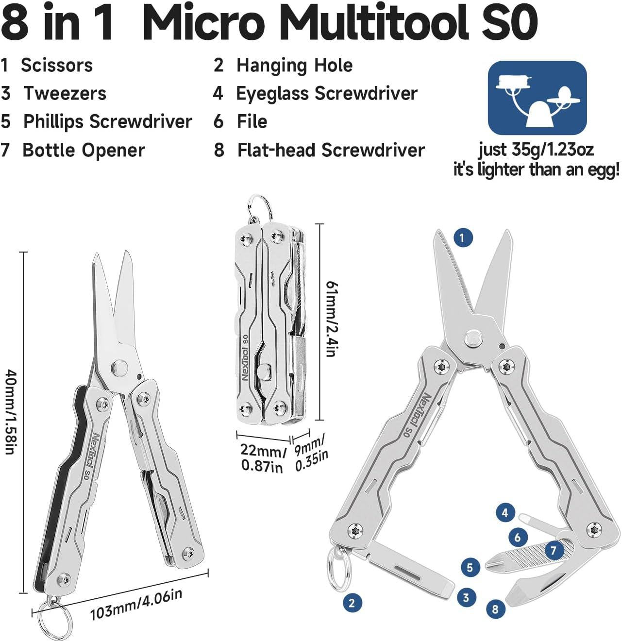 NexTool Micro Sailor Scissors S0 Bladeless Slim Keychain Multi-Tool 8 Functions NE20417