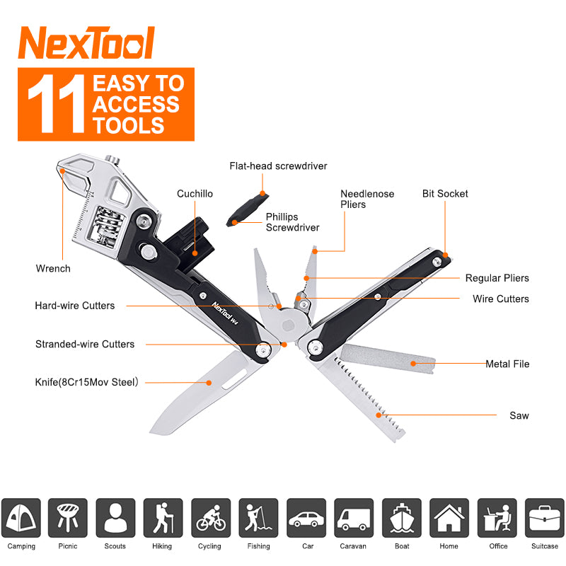 NexTool Adjustable Wrench W4 Multi-Tool Pliers 11 Functions with Pouch