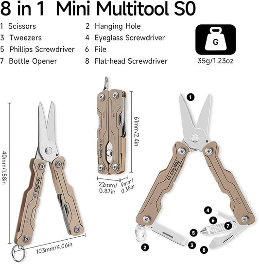 NexTool Micro Sailor Scissors S0 Khaki Bladeless Slim Keychain Multi-Tool 8 Functions NE20417C
