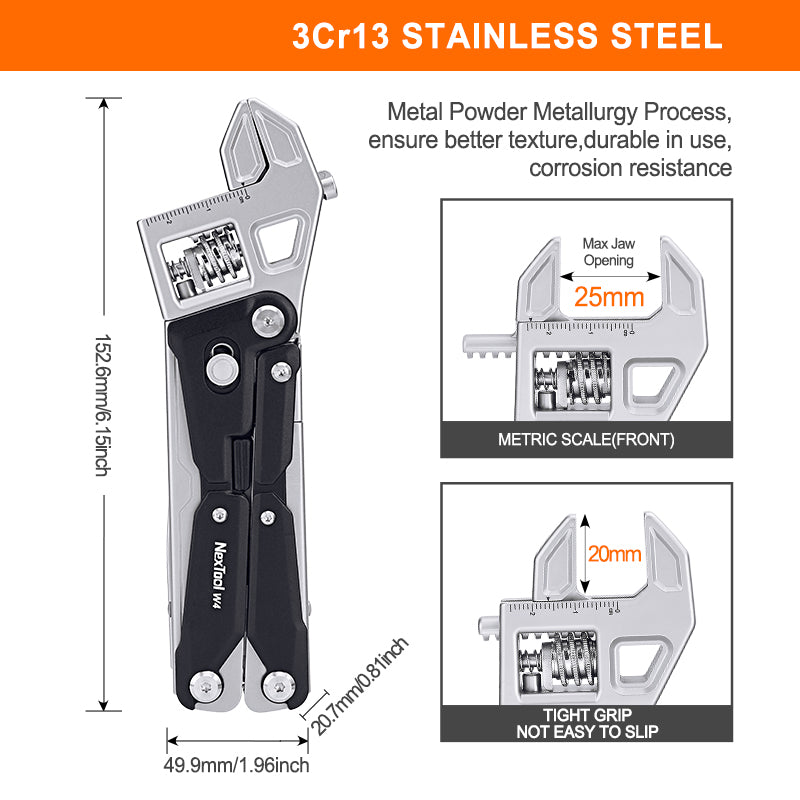 NexTool Adjustable Wrench W4 Multi-Tool Pliers 11 Functions with Pouch