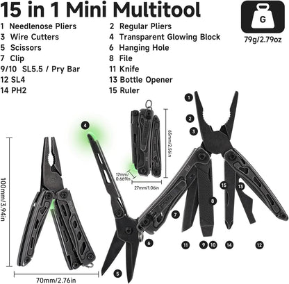 NexTool Mini Flagship F12 Black Stonewashed Compact Multi-Tool with 15 Functions NE20410B