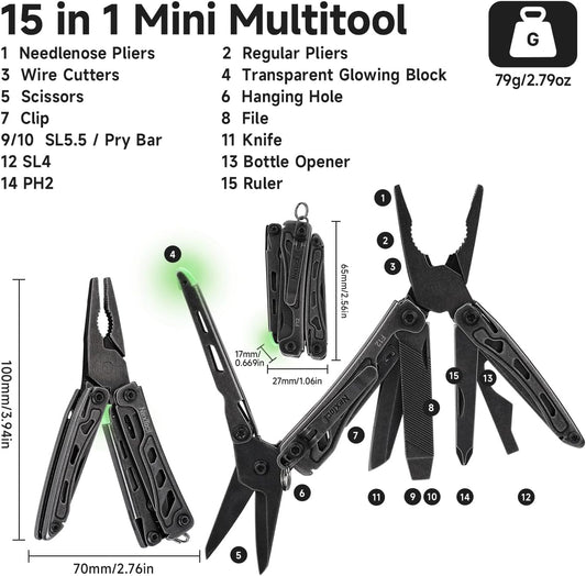 NexTool Mini Flagship F12 Black Stonewashed Compact Multi-Tool with 15 Functions NE20410B