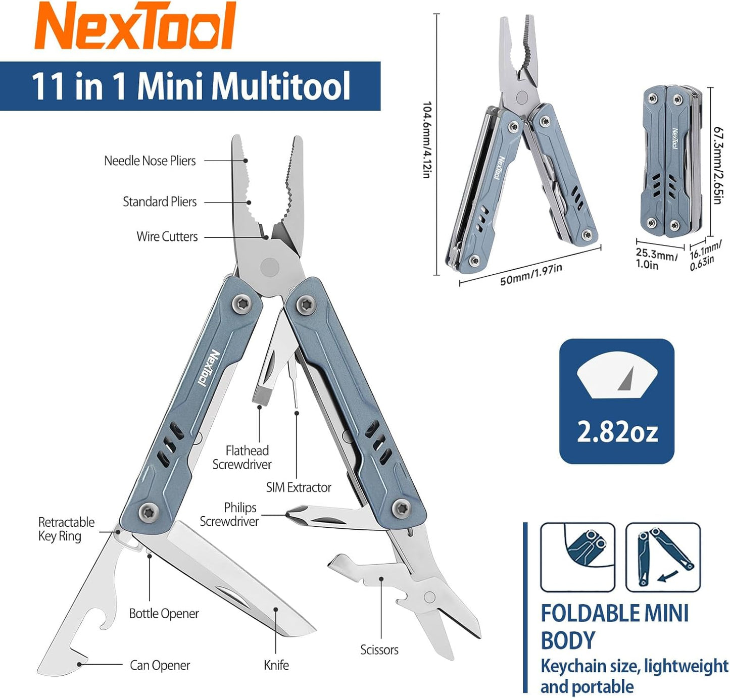 NexTool Mini Sailor S11 Blue Compact Multi-Tool with 11 Functions (Updated Version)