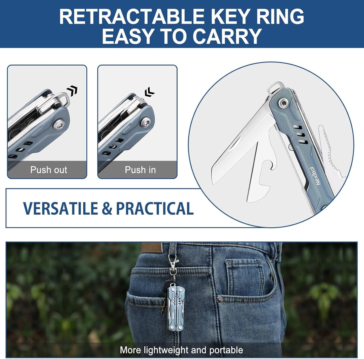 NexTool Mini Sailor S11 Blue Compact Multi-Tool with 11 Functions (Updated Version)