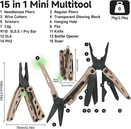 NexTool Mini Flagship F12 Khaki Compact Multi-Tool with 15 Functions NE20410F