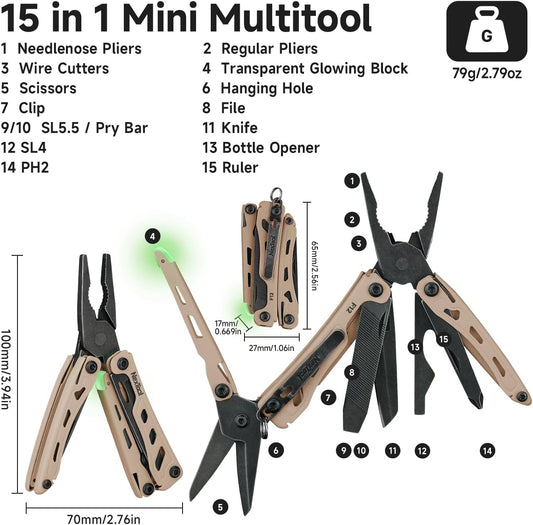 NexTool Mini Flagship F12 Khaki Compact Multi-Tool with 15 Functions NE20410F