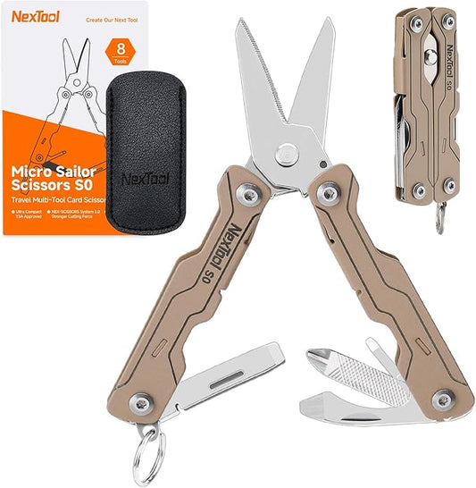 NexTool Micro Sailor Scissors S0 Khaki Bladeless Slim Keychain Multi-Tool 8 Functions NE20417C