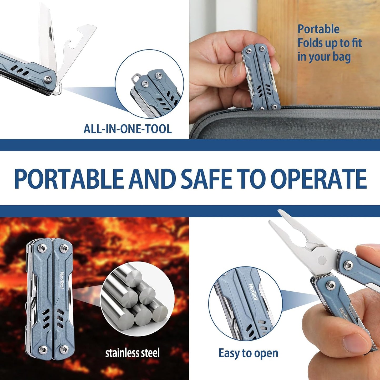 NexTool Mini Sailor S11 Blue Compact Multi-Tool with 11 Functions (Updated Version)