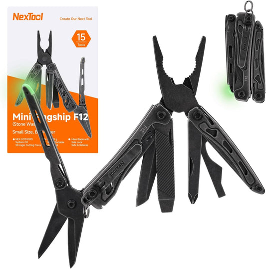 NexTool Mini Flagship F12 Black Stonewashed Compact Multi-Tool with 15 Functions NE20410B