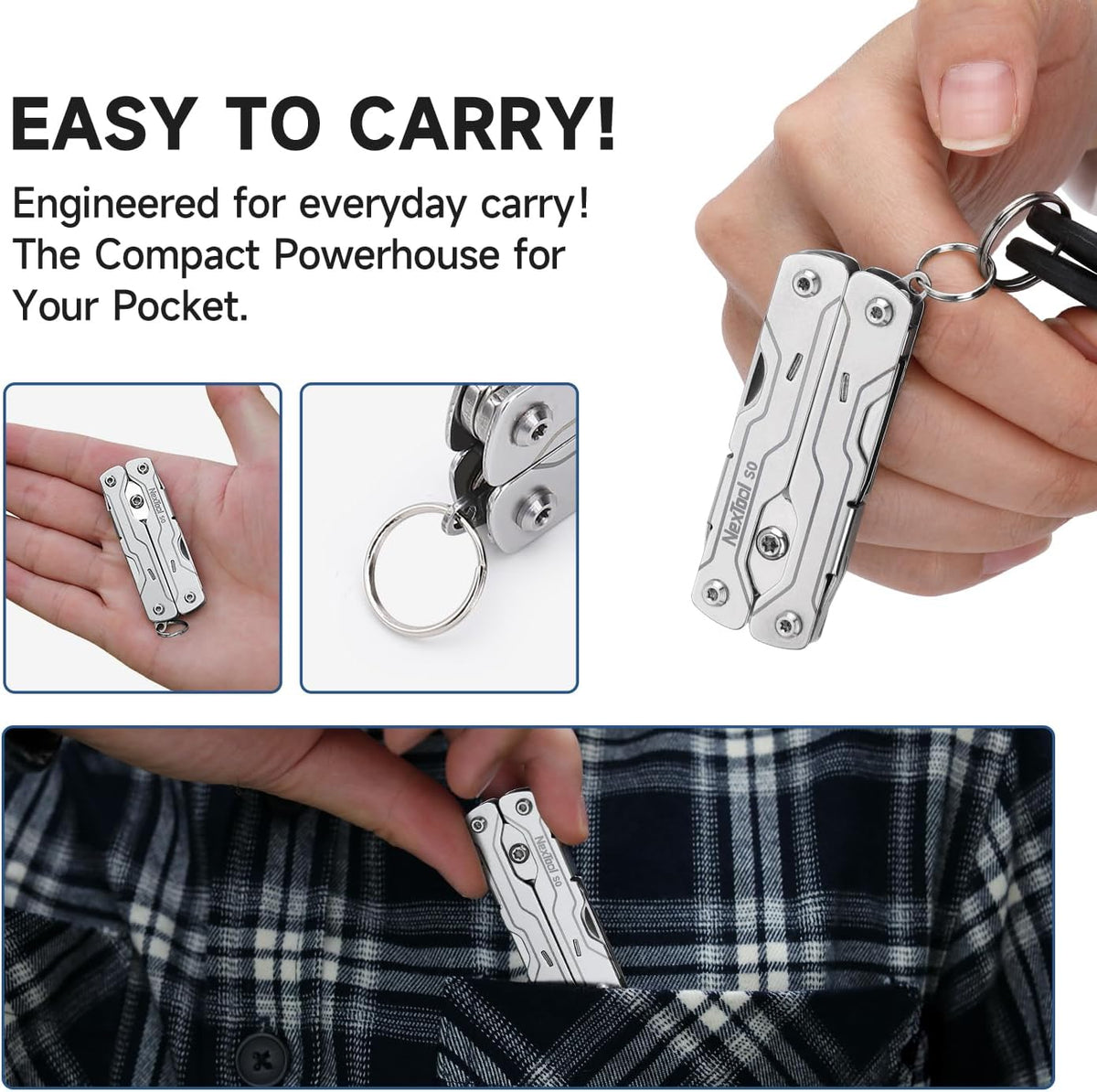NexTool Micro Sailor Scissors S0 Purple Bladeless Slim Keychain Multi-Tool 8 Functions NE20417D