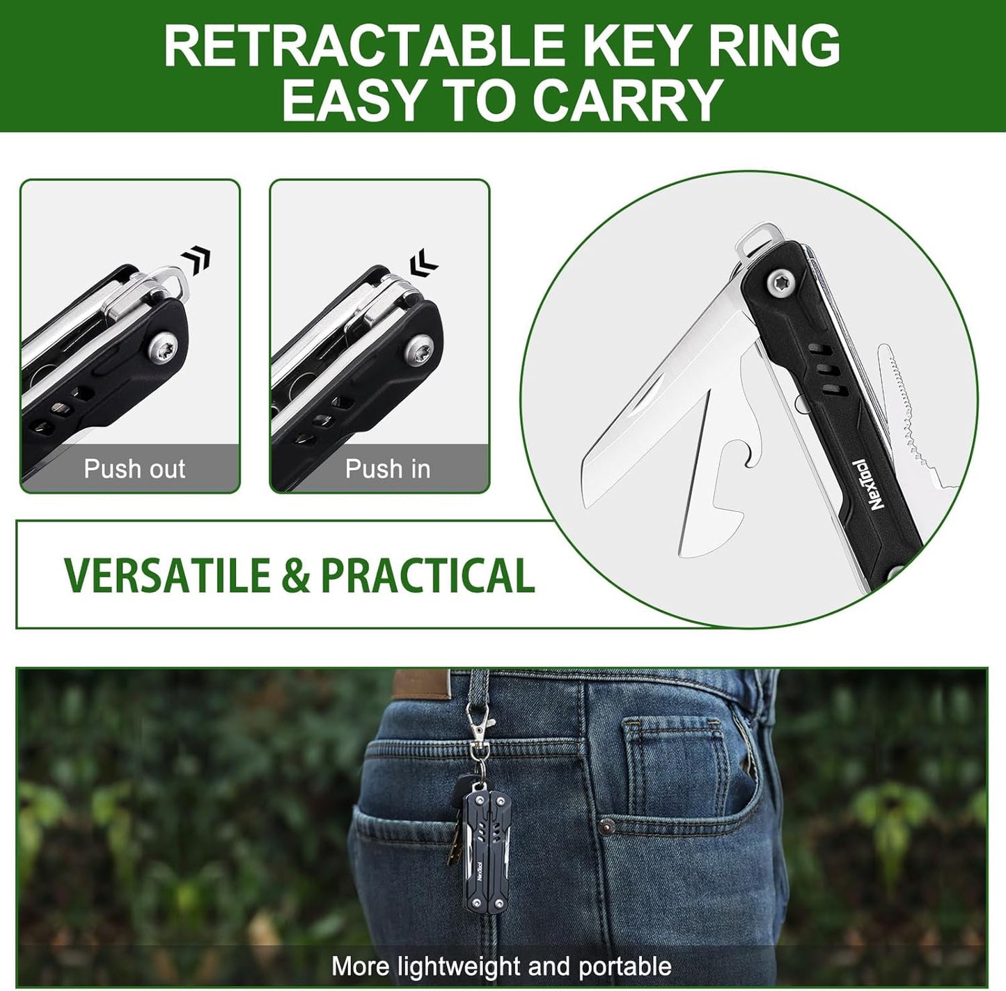 NexTool Mini Sailor S11 Black Compact Multi-Tool with 11 Functions (Updated Version)