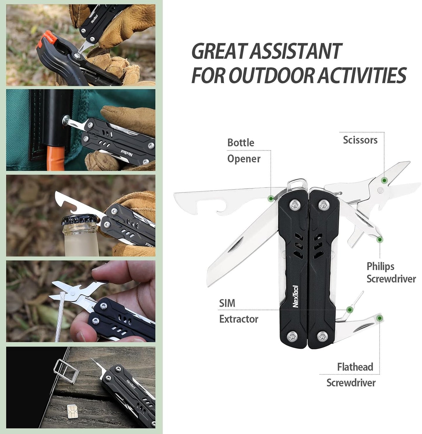 NexTool Mini Sailor S11 Black Compact Multi-Tool with 11 Functions (Updated Version)