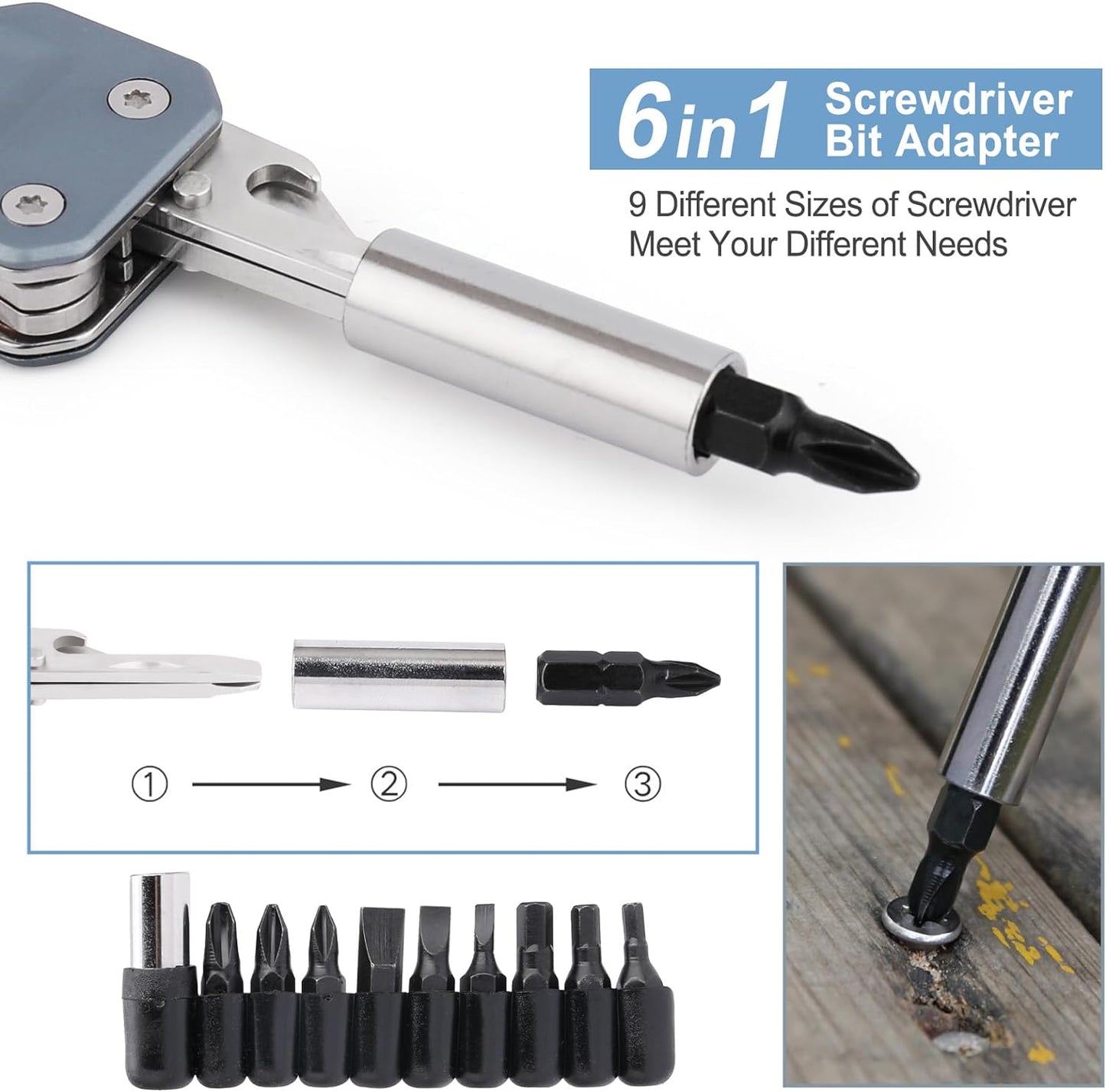 NexTool Light Wrench W1 Blue Multi-Tool 6 Functions with Pouch and Bit Kit