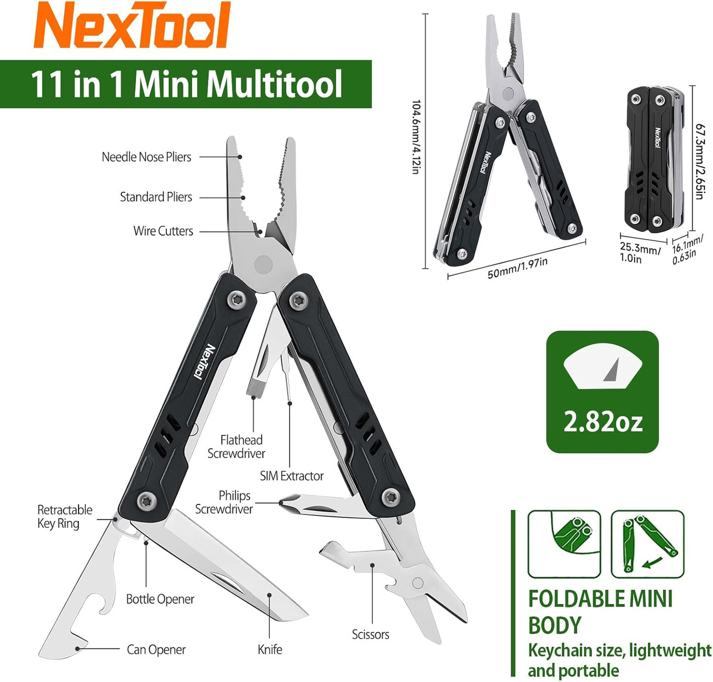 NexTool Mini Sailor S11 Black Compact Multi-Tool with 11 Functions (Updated Version)