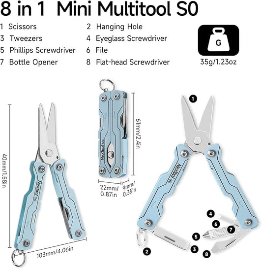 NexTool Micro Sailor Scissors S0 Blue Bladeless Slim Keychain Multi-Tool 8 Functions NE20417B