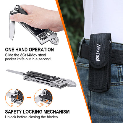 NexTool Adjustable Wrench W4 Multi-Tool Pliers 11 Functions with Pouch
