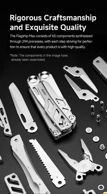 NexTool Flagship Max Sandblasted Silver Multi-Tool 14 Functions with Bit Kit and Nylon Pouch