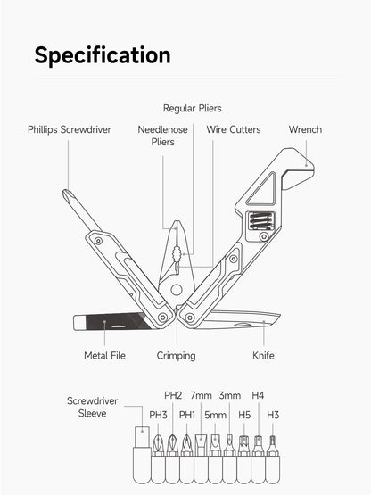 NexTool Light Wrench W2 Blue Multi-Tool Pliers 8 Functions with Pouch and Bit Kit