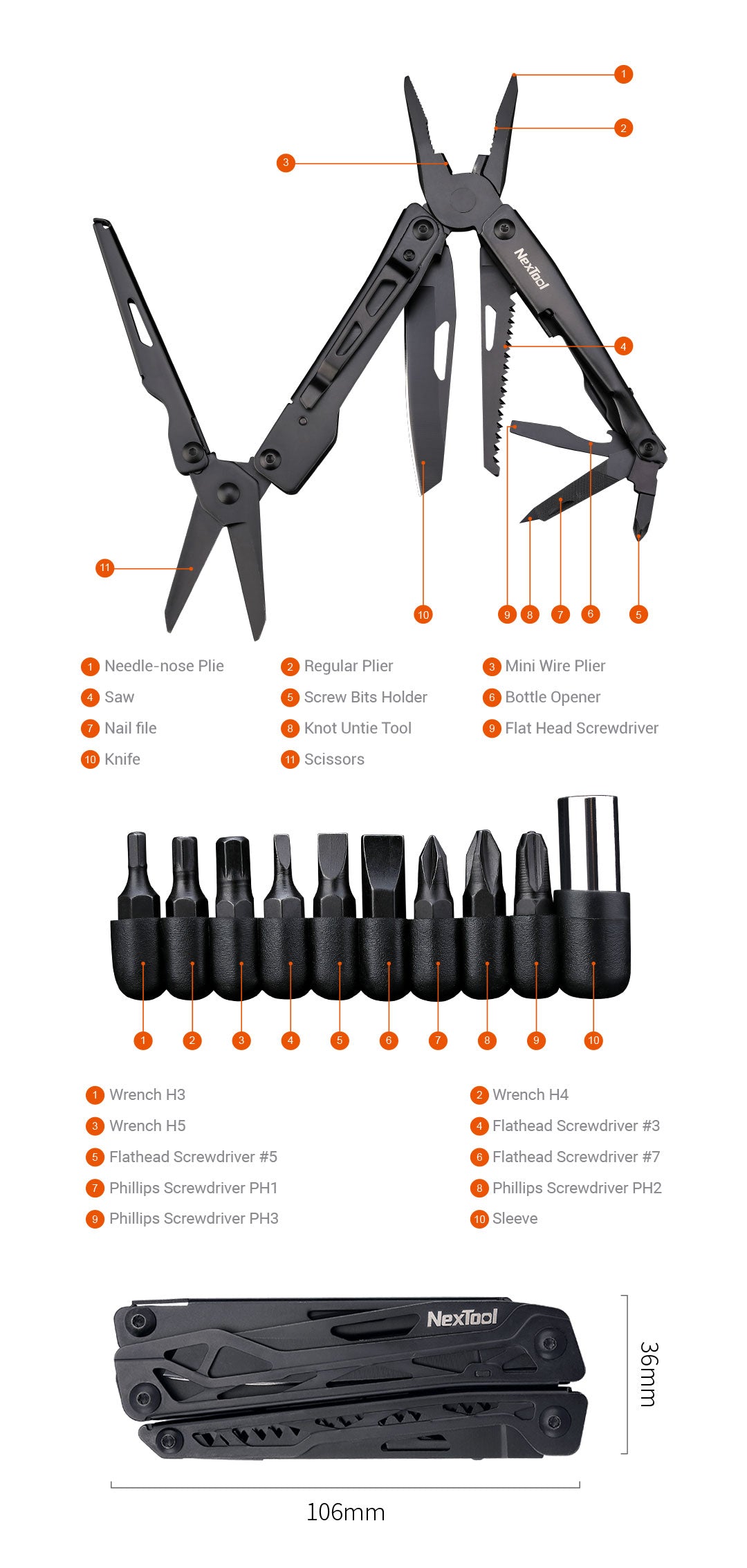 NexTool Black Knight Multi-Tool 11 Functions with Pouch and Bit Kit (Updated Locking Version)